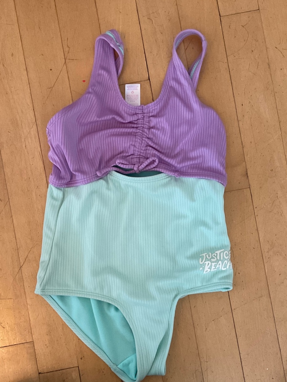 Justice Girls Two-Tone Purple and Mint One-Piece Swimsuit